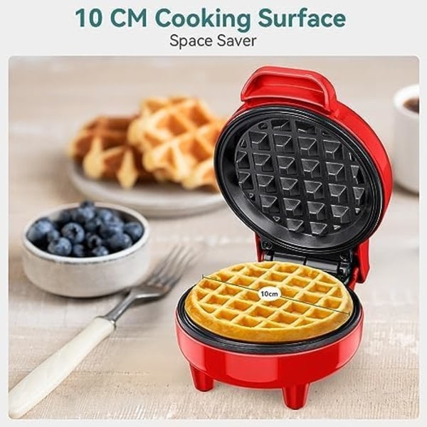 Mini Vaffeljern, Vaffeljern, Klarindikatorlampe, Non-stick belegg, Kjølig håndtak, Kompakt størrelse Rød