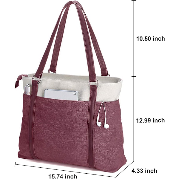 Verktøyveske Kvinners Laptop Tote Bag For Arbeid Lett Splice Canvas 15.6 Tommer Håndveske Håndveske