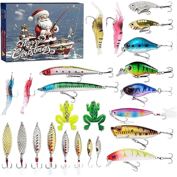 Christmas 2024 Fishing Advent Calendar - Fishing Bait Set, Fishing Equipment for Adults Men Boys, Fishing Accessories (24 pcs)