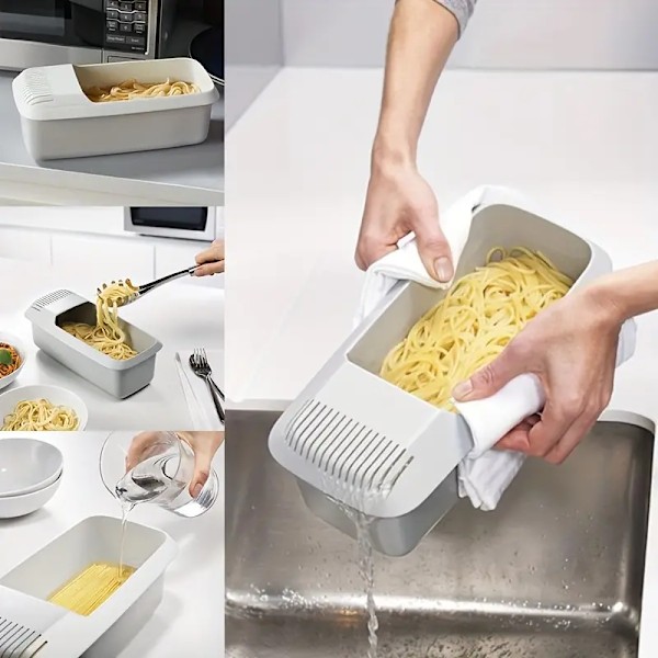 1 st Mikrovågsugnspasta-kokare - Värmebeständig, hopfällbar, enkel sil-ångkokare - Lägenhet, studentboende