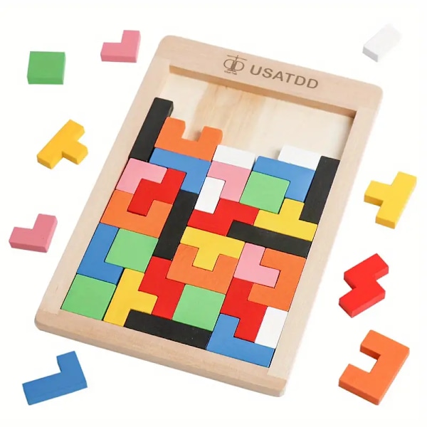 Träpusselblock Hjärnteasers Leksak Tangram Färgglada Pusselspel Förskola Pedagogisk Present För Bebis Småbarn Barn 3 4 5 6 7 År Gamla Pojkar Flickor