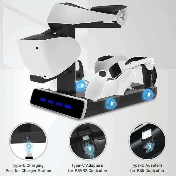 Ps Vr2 Ladestation Stativ Til Playstation Vr2 Og Ps5 Controller Med Vr Headset Display Stativ, Med Led Indikatorer