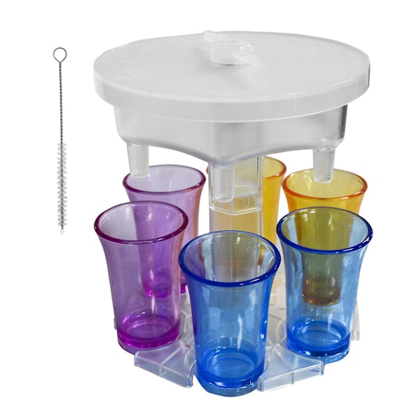 6-skudd shotglass-dispenser og holder med spill-dreieskive Shot-dispenser med 6 glass og silikon