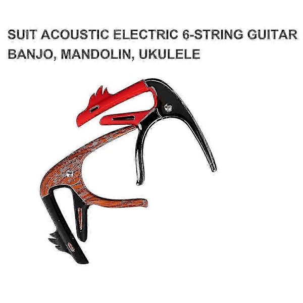 Gitarrkapo med plektrumhållare för akustisk gitarr, elgitarr, gitarrkapo och 3 plektrum, zinklegering, träkorn