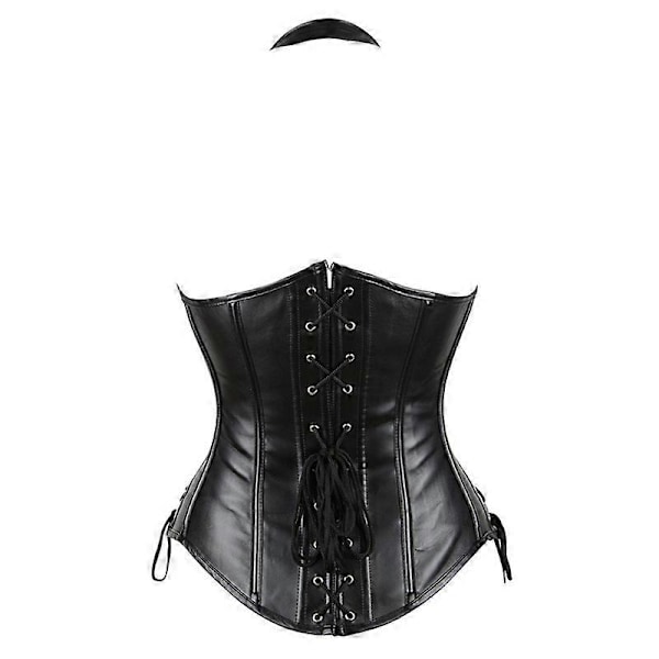 Plus Size Naisten PU-Nahka Halterneula-Olkaimet Alapuolinen Korsetti Yläosa Liivi Steampunk Korsetti Bustier Musta Hopea Kahvi