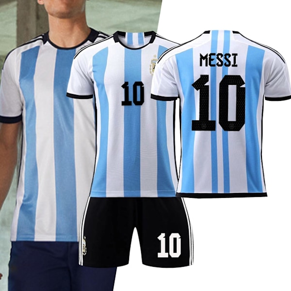 Fotbollströja och Shorts Set, Kortärmad Topp Sportkläder Argentina Hemmamatch Nr 10 Fotbollssports T-shirt Byxor Souvenir Present m