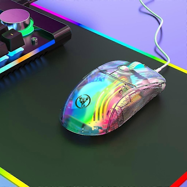 Spelmus Trådbunden 12800DPI Programmerbar Mus, Ergonomisk Spelmus Transparent Skal Ergonomisk USB Optisk Mus Mus