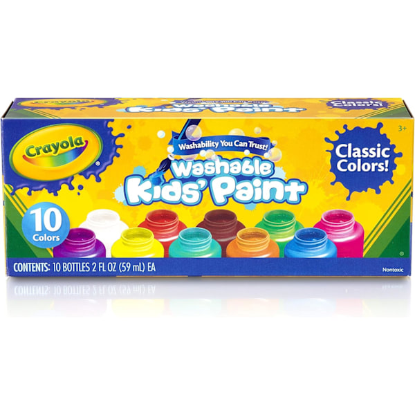Tvättbar färg - Blandade färger (10-pack) | Perfekt för alla konst- och hantverksbehov - Lätt att rengöra | Ålder 3+ (Förpackningen kan variera)