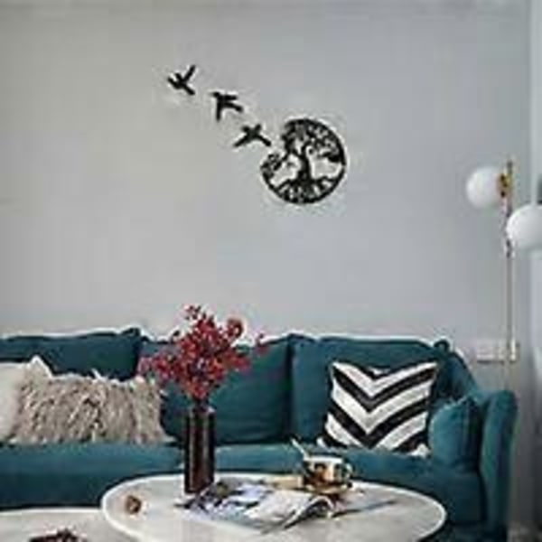 Metallista seinätaide Elämän Puu Linnuilla Deco Musta - 28CM/11.02in Elämän Puu Seinäkoriste Moderni Seinäkoriste Metallipuu Perheen Merkki Koti Sisustus