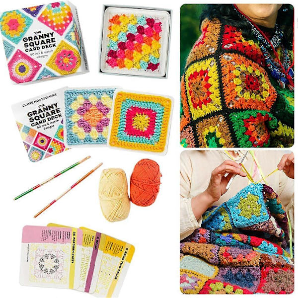 Granny Square-kortleken - 50 Mix & Match Virkade Mönster för Stickning och Virkning DIY-kit för Vuxna Nybörjare