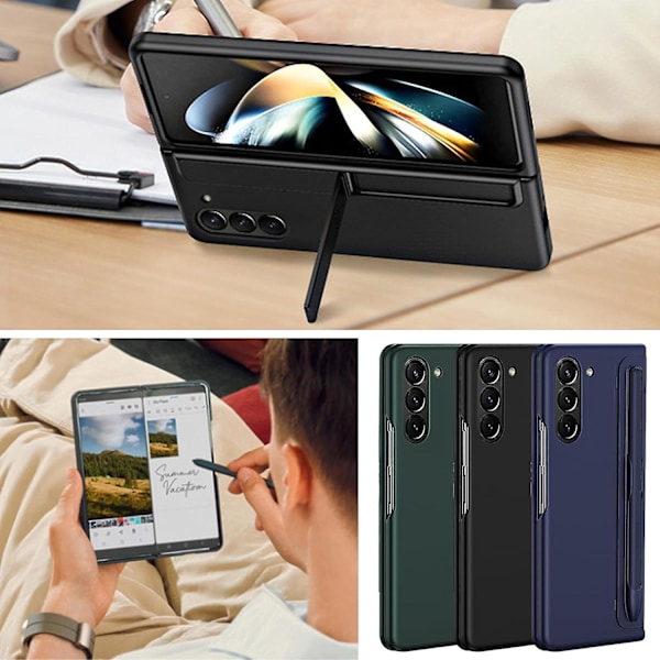 Fodral för Samsung Galaxy Z Fold 5 med S Pen, Utbytbart S Pen-hållare & Stativ Matt Z Fold 5 Fodral, Stötsäkert Repskydd