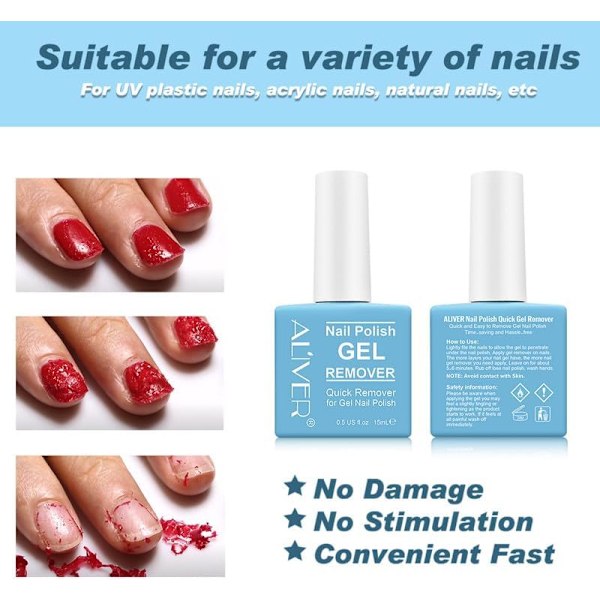 Gel Nagellacksremover, Snabb Gel Nagellacksremover, Tar Enkelt Bort Gel Nagellack på 2-4 Minuter - Inga Folier, Blötläggningar eller Omslag Krävs, 15ml