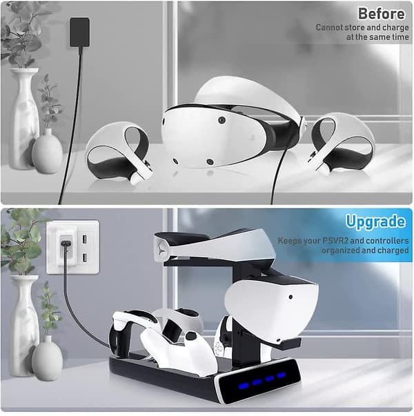 Ps Vr2 Ladestation Stativ Til Playstation Vr2 Og Ps5 Controller Med Vr Headset Display Stativ, Med Led Indikatorer