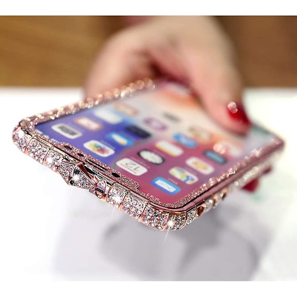 Diamantbesat iPhone 13 Pro Max Cover til Kvinder med Skinnende Metal Bumper Ramme (Rosenguld)