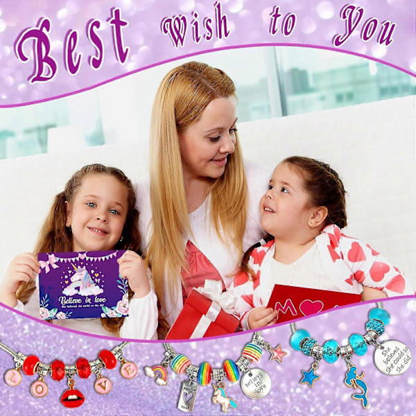 Charm Armband Kit, Smyckestillverkningstillbehör Pärlor, Enhörning/Sjöjungfru Hantverkspresenter Set för Flickor Tonåringar 5-12 År