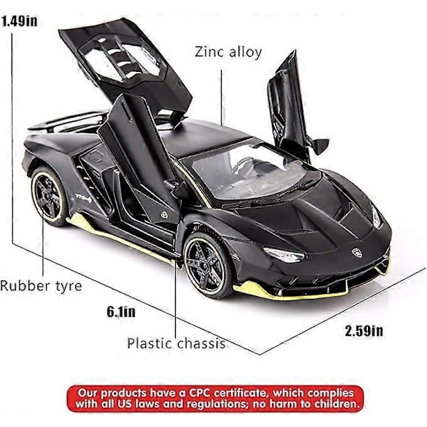 Kompatibel med 1:32 Lamborghini LP770 Bilmodell Leksak Barn Ljud och Ljus Drag tillbaka Bil Zink Legering Leksaker för Barn Pojke Flicka Present (Svart)