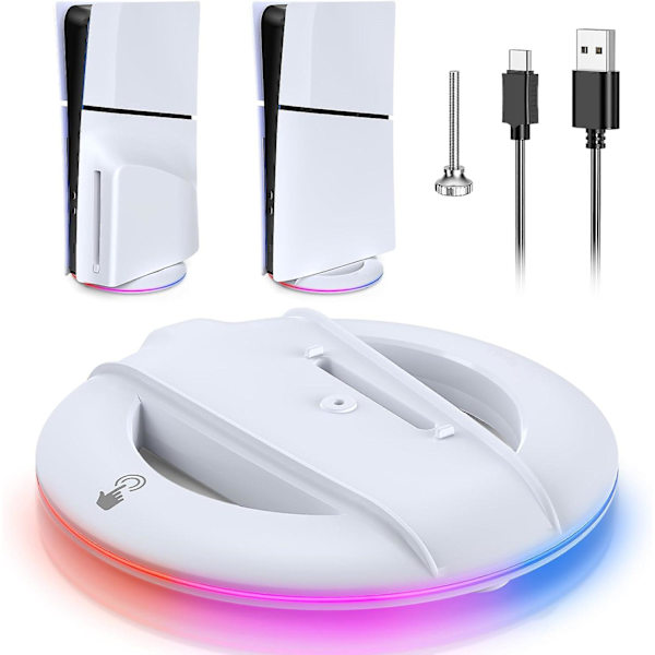 PS5 Slim Vertikalt Stativ med RGB-belysning, PS5 Slim Basstativ Kompatibelt med Playstation 5 Slim Disc & Digital Edition, PS5 Slim Tillbehör