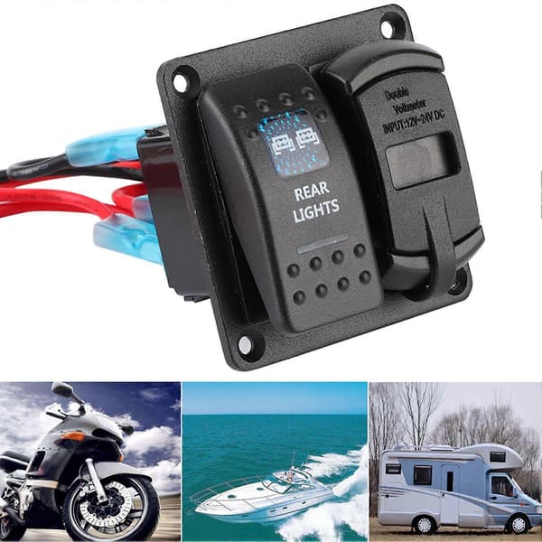 12V?24V 2-Knap Rocker Switch Panel med 2 USB og Digital Voltmeter 5PIN Dobbelt Lyskontakt til Bil Båd