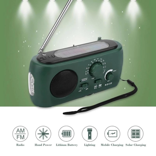 Nödradio FM AM 500mAh Väderradio med Handvev & Solladdning