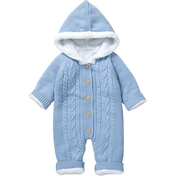 Nyfödd Stickad Bodysuit med Huva Kofta Varm Snödräkt Onesie Bodysuit Baby Vinterjacka 0-18 Månader Baby Pojkar Baby Flickor