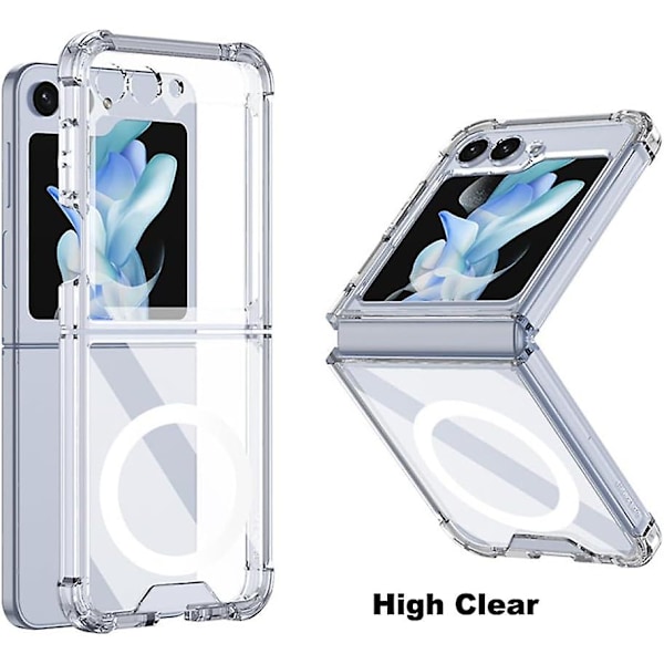Magnetiskt Transparent Skal för Samsung Galaxy Z Flip 5 Kompatibelt med MagSafe, Mjuk TPU-Kåpa med Stötskydd i Fyra Hörn