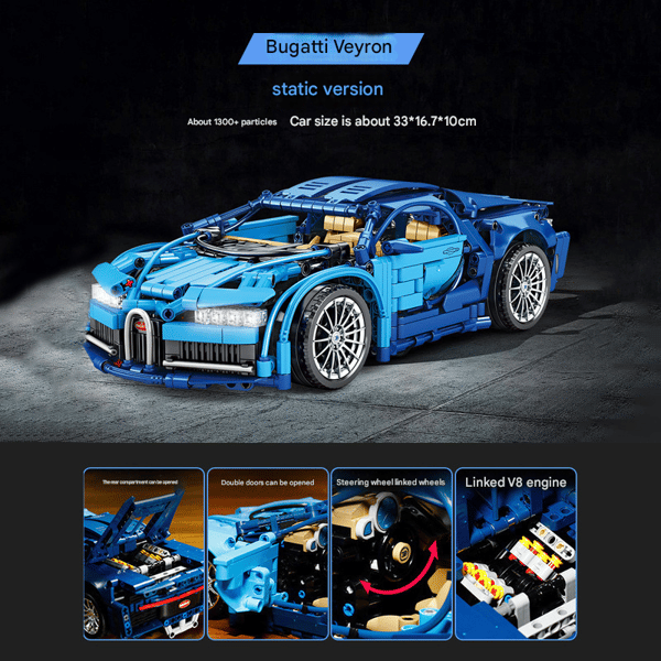Statisk 1:14 Bugatti sportsvogn high-end samlebyggesæt Blue