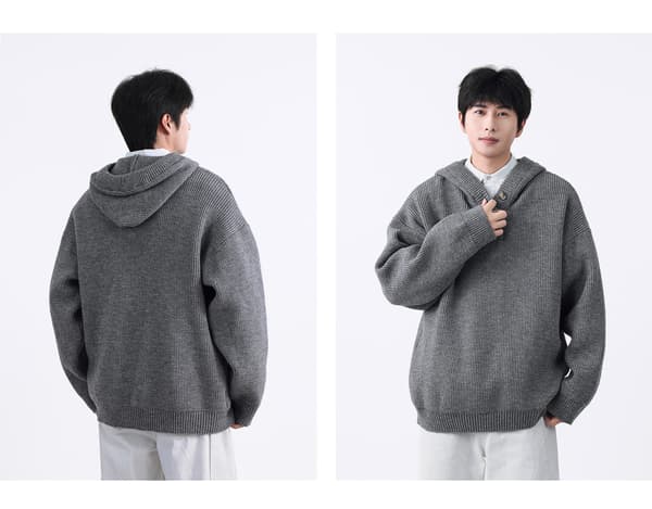 Strikket genser for menn for høst og vinter, halvknappet Henry-krage hettegenser light gray XL