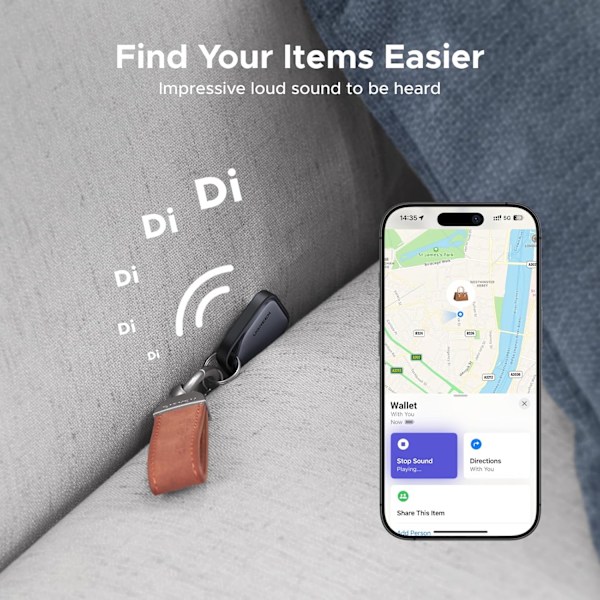 80dB alarmlydstyrke, finder og locator til nøgler, tegnebøger, bagage, kufferter osv.