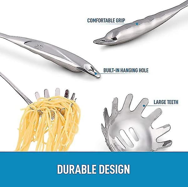 Jinyi Kit Pastaske - Rustfrit Stål Spaghetti Server Med Ergonomisk Håndtag (2 stk, Sølv)