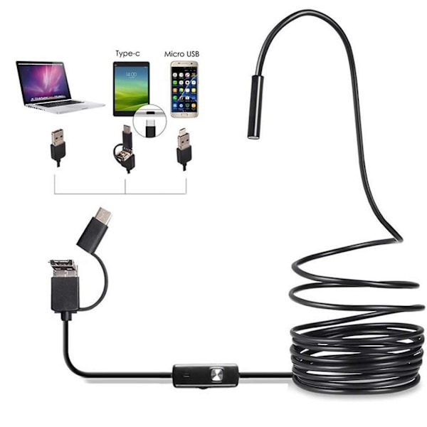 Blødt linje mobiltelefon endoskop kamera 7mm linse understøtter Android computer Type-c/USB interface (1m)