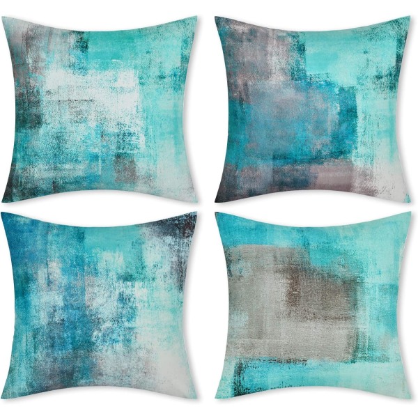 Teal Throw Pillow Covers Set of 4 Turquoise Pillow Cases 18 x 18 inch Modern Decorative Cushion Covers for Couch Living Room
