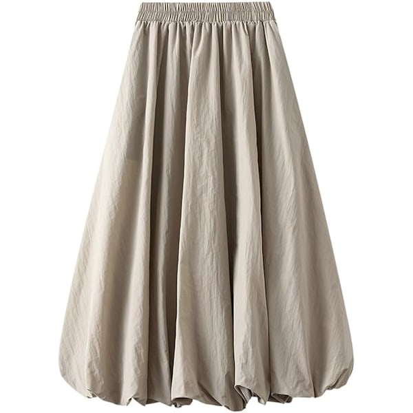 Midi-skjørt for kvinner A-linje Lanterneskjørt med lommer Mykt langt plissert skjørt Høy midje Elastisk kant Midi Casual Kjole