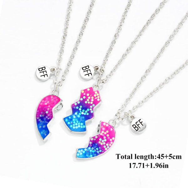 3 st BFF-halsband, bästa vän, vänskapskedja, halsband, födelsedagspresent, kedjehänge, present till flickor (rosa och blå)