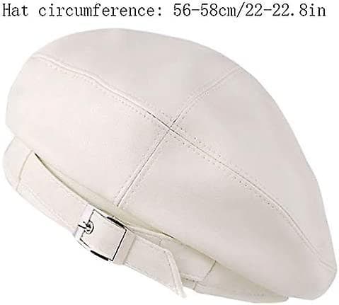 Falsk lær solid militær beret for kvinner og jenter, retro stil britisk beanie lue