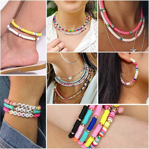 5000 stk Leireperle Armbåndssett for Jenter Vennskap Leireperler for Armbånd Gule Orange Hvite Perler Bokstav Gullperler for Smykkeproduksjon Ki