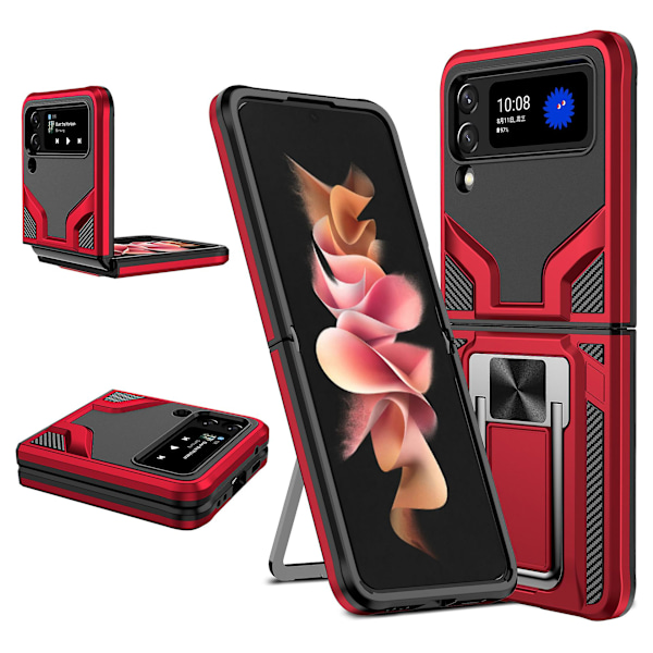 Fodral för Samsung Galaxy Z Flip 3 med Dold Magnetisk Stativ, Militärklass Slitstarkt Skyddande Pansarfodral