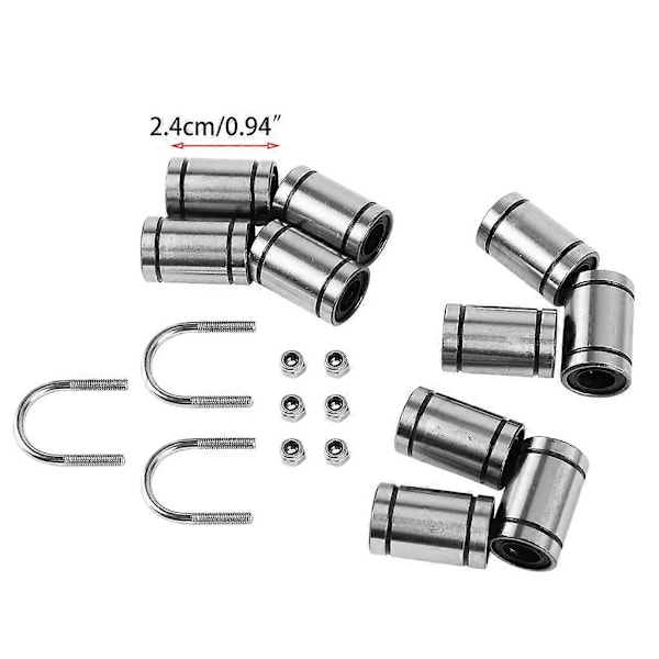 Pakke med 10 LM8UU Lineære Lagre for 3D-skriver Prusai3 med 6 stk M3 Pakninger + 3 stk Rustfritt Stål U-bolter Sett