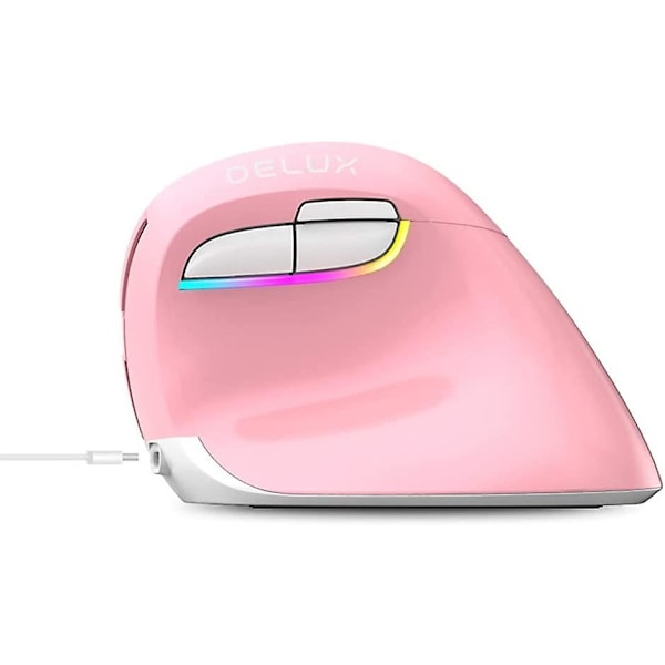 Lydløs Trådløs Vertikal Mus, 2.4ghz Og Bluetooth 4.0 Dobbel Modus Optiske Mus, 2400 Dpi Og Rgb Dekorlys Oppladbar Datamus (Rosa)