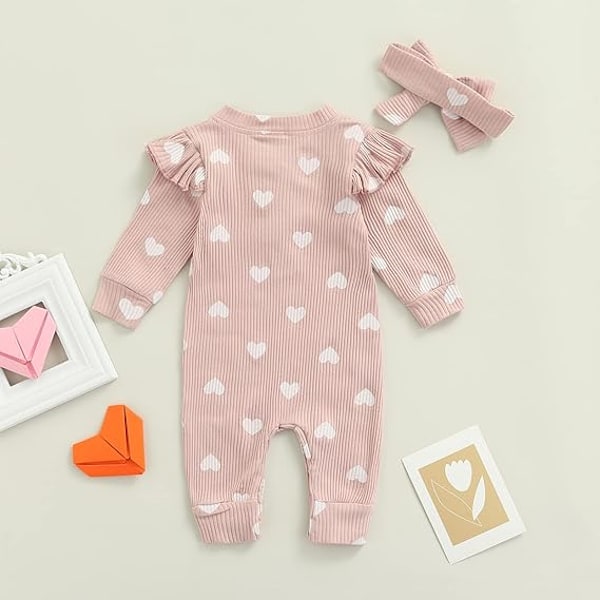 Nyfödd Baby Flicka Kläder Volang Långärmad Onesie Bodysuit Hårband 2-delars Set Kläder