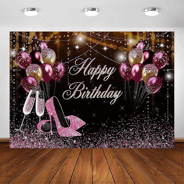 Svart Guld Rosa Glitter Födelsedag Bakgrund För Flickor Kvinnor Fotografering Grattis På Födelsedagen Fest Banner Högklackade Champagne Rosa Gyllene Ballonger Dekorationer