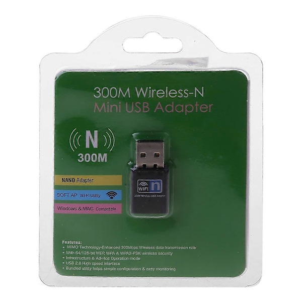 RTL8192 USB WiFi-adapter Trådløs nettverksadapter 300M 2.4G Wifi-mottaker USB-dongle for stasjonær/bærbar PC