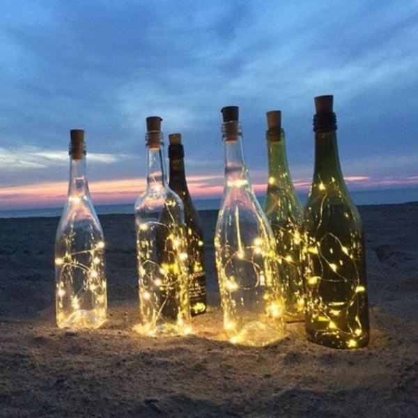 12 stk. flaskelys, vinflaske korklys, 2m 20 LED lys