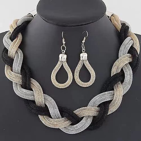 Mmonesu Guld Sort Statement Halskæde, Flettet Hul Kabel Stor Bib Choker Krage, Chunky Choker National Tribal Halskæde Kjole Prom Smykker Til Kvinder