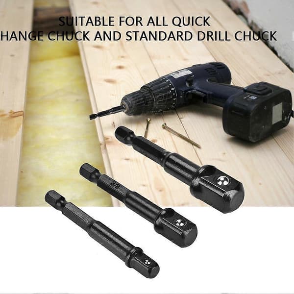 3 stk. Sorte Sokkeladaptere 1/4 Hex Skaft til 1/4\" 3/8\" 1/2\" Kvadratisk Hoved Borbit Driver
