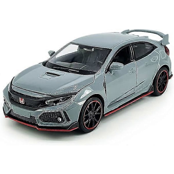 Civic Type R Leksaksbil Hatchback Sport Diecast Modellbil 1/32 Skala Metall Drag tillbaka Friktionsdrivna Fordon Dörrar Öppna Ljus Ljud Legering Gjutning Leksaker