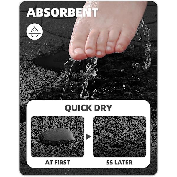 Färg & Geometri Snabbtorkande Tunn Badrumsmatta Passar Under Dörr - Superabsorberande, Halksäker Gummisula, Ej Fällande, Tvättad Svart Badmatta - 16\"x24\" S
