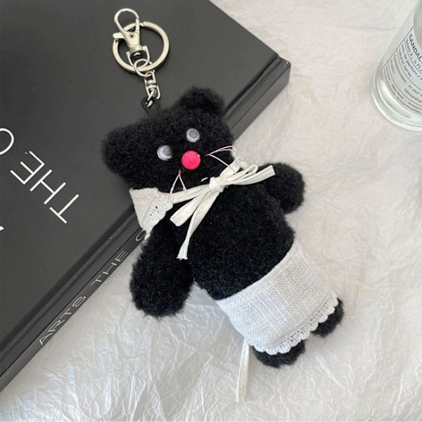 Musta Karhu Pehmolelu Valkoisella Huivilla ja Esiliinalla Täytetty Eläin Plushie Nuken DIY Avaimenperä Ripustus Koriste Reppu Koriste