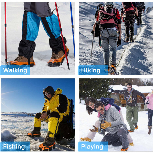24-tandade universella skridskoklämmor halkfria isdragklämmor för bergsklättring, promenader, vandring, jogging, snö- och isklättring, orange