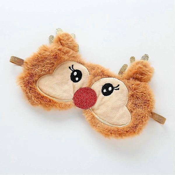2-pack Plåsterjulklapp Renar Ögonmask för Sömn, Söta Fluffiga Cartoon Djur Ögonbindel Ögonskydd Resa Ögonöverdrag för Kvinnor Män