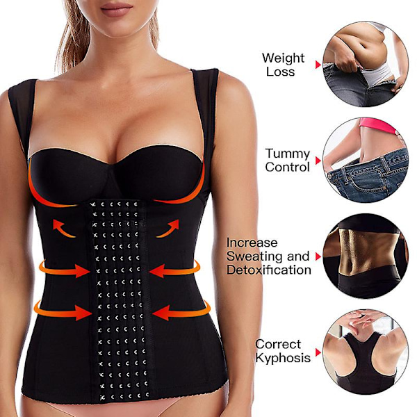 Kvinders Slankende Tanktop Talje Træner Shaper Korset Underbust Cincher Bodysuit Shapewear Vest - Sort S(40~47.5kg)